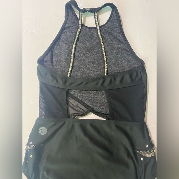 Five 5 Dance costume solo custom black leotard rhinestoned PA petite Small adult - Picture 7 of 12